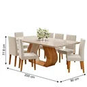 Ver imagem 3 de Conjunto de Sala de Jantar 8 Lugares Retangular Tampo em Vidro e MDF Renova Yescasa Bege/Mel/Off White