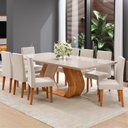 Ver imagem 7 de Conjunto de Sala de Jantar 8 Lugares Retangular Tampo em Vidro e MDF Renova Yescasa Bege/Mel/Off White
