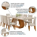 Ver imagem 6 de Conjunto de Sala de Jantar 8 Lugares Retangular Tampo em Vidro e MDF Renova Yescasa Bege/Mel/Off White