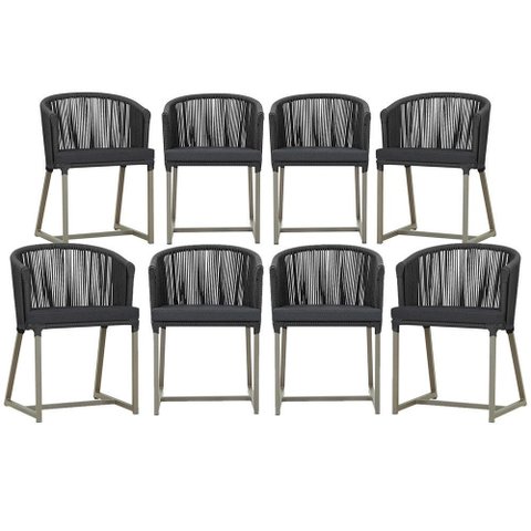 8 Cadeiras de Jantar Área Noronha em Alumínio com Pintura Fendi Corda Náutica Estofado 11 Trama Orig