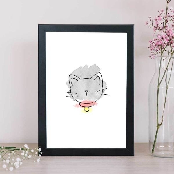 Quadro Decorativo - Gato aquarela:Preto - 1