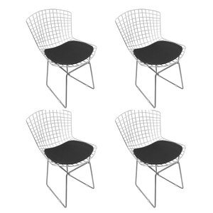 Kit 4 Cadeiras Bertoia Cromadas com Assento Sintético Preto