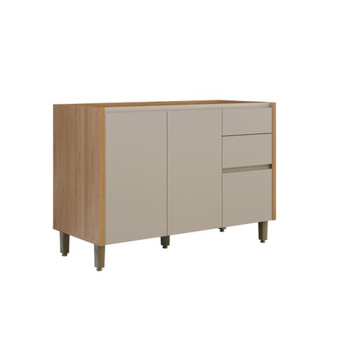 Balcão de Cozinha Solari 2 Portas P/pia 120cm Gavetas Corrediças Telescópicas Mdf Jequitibá/gris Fos