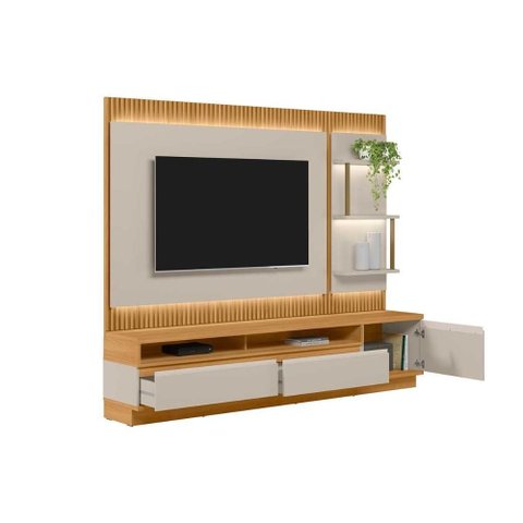 Home P/ Tv até 70 Pol São Paulo Ripado C/ 3 Gav. 3 Prateleiras e Leds 238x198cm Tauari/off White