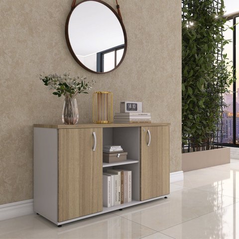 Armário Credenza 2 Portas Pivotante P25 Cinza/Noce Marromle