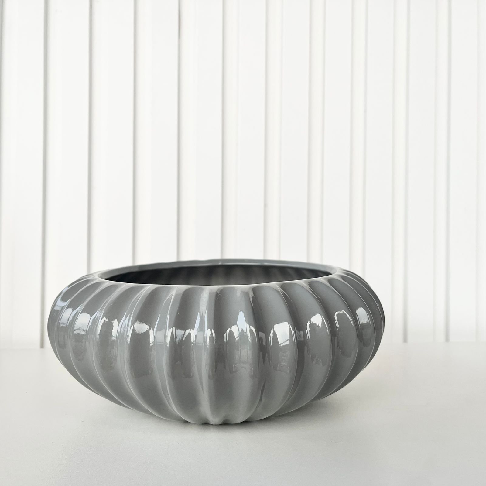 Vaso centro de mesa bacia ikebana cinza médio luxo cerâmica - 3