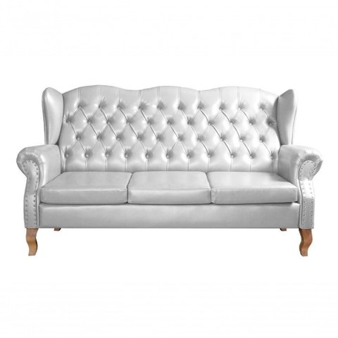 Sofá Imperador 3 Lugares 185cm Branco Couro Sintético Clássico Bella Decor
