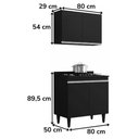 Ver imagem 3 de Armario Aereo e Balcao com Tampo Bp 80 Cm Preto Eratto Moveis