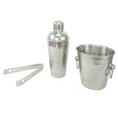 Kit Bar Inox Coqueteleira 500 Ml Balde De Gelo e Pegador 3 Peças Art House