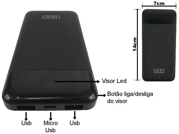 Carregador Portátil 10000mAh com Visor Digital 2 Entradas USB Lucky Amazonia Lu528 - 2
