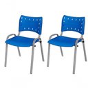 Ver imagem 1 de Cadeira Iso Base Cinza Igreja, Escola, Escritório - Azul - Kit 2 Peças