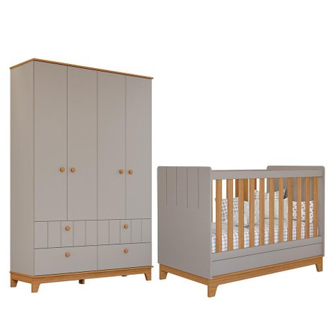 Jogo de Quarto Infantil Biscoito Guarda Roupa e Berço Fendi/nature - Permóbili Baby