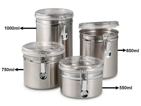 Conjunto De Potes Hermético Em Inox Tampa Acrílico Com Trava 4 Peças Art House - 2