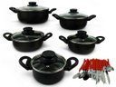 Ver imagem 1 de Conjunto de Caçarola 5 Peças para Sua Cozinha Antiaderente com Tampa de Vidro e Talheres Cor: Vermel