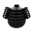 Ver imagem 7 de Conjunto de Caçarola 5 Peças para Sua Cozinha Antiaderente com Tampa de Vidro e Talheres Cor: Preto