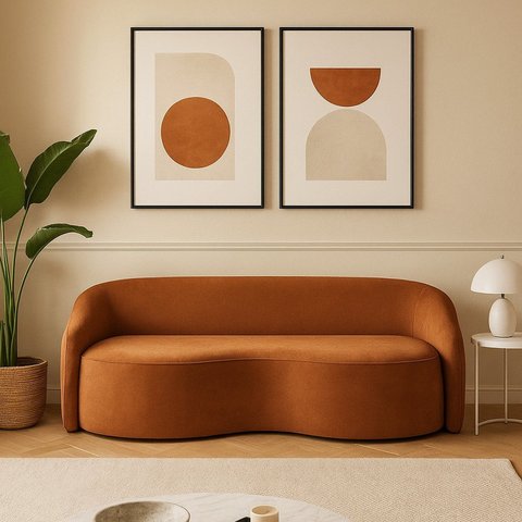 Sofá 2 Lugares Curvo 220cm Bouclê Alonso Laranja Terracota