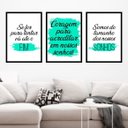 Ver imagem 1 de Kit 3 Quadros Coragem para Acreditar Azul 24x18cm - com vidro:Madeira preta