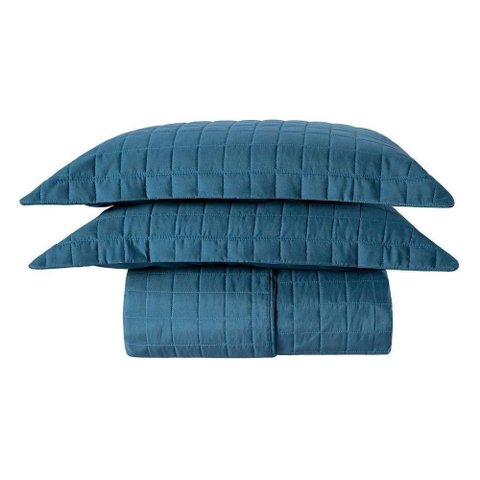 Cobre Leito Matelassê Percal 300 Fios Basic Casal Padrão 03 Peças 100% Poliéster - Marinho