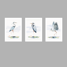 Tríptico - Quadros Decorativos Garça Aquarela Grande:Branco - 1