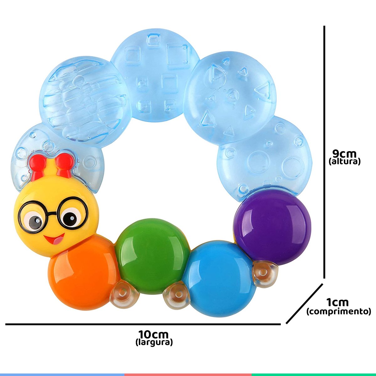 Mordedor Bebe Refriável Com Água Texturas e Formato de Centopeia Baby