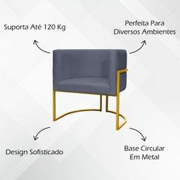 Poltrona Decorativa Para Sala Recepção Escritório Luna Suede Base de Ferro Dourada - 7