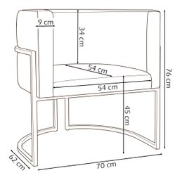 Poltrona Decorativa Para Sala Recepção Escritório Luna Suede Base de Ferro Dourada - 6