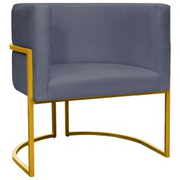 Poltrona Decorativa Para Sala Recepção Escritório Luna Suede Base de Ferro Dourada - 1