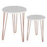 Kit Mesa de Apoio e Lateral Canto Redonda Tampo MDF Branco Pé de Ferro Metal Rosê-Cobre Hairpin - 4