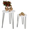 Kit Mesa de Apoio e Lateral Canto Redonda Tampo MDF Branco Pé de Ferro Metal Preto Hairpin - 1