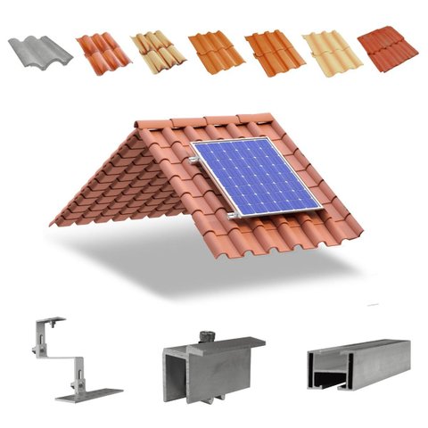 Kit Estrutura Suporte Fixador 2,20m Para 01 Placa Painel Solar Alumínio e Inox | Telha Cerâmica Cime