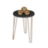 Mesa de Apoio e Lateral Canto Redonda MDF 35cm Pé de Ferro Metal Hairpin: Tampo Preto Pé Rosê-Cobre - 1