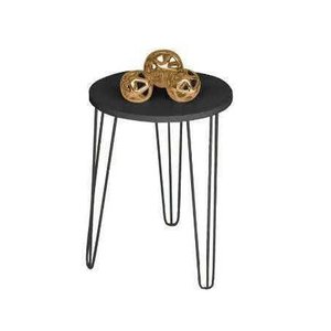 Mesa de Apoio e Lateral Canto Redonda MDF 35cm Pé de Ferro Metal Hairpin: Tampo Preto Pé Preto