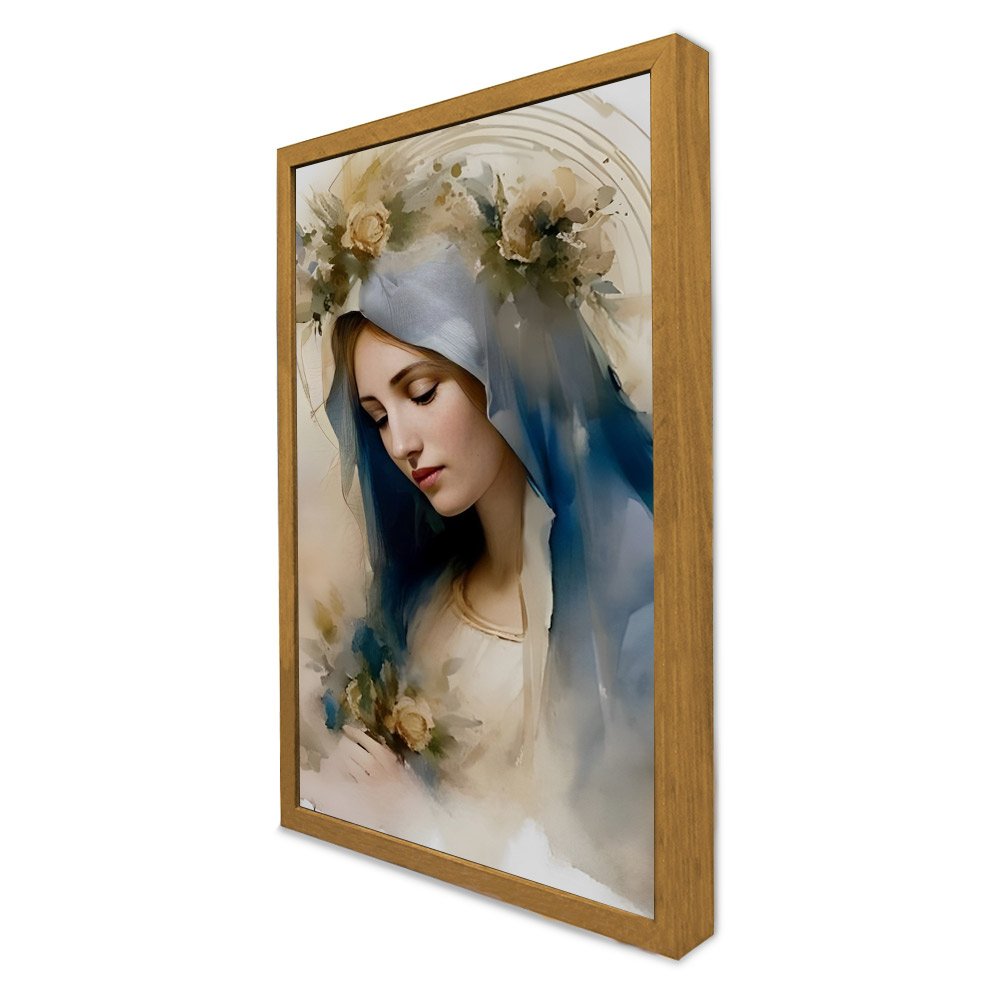 Quadro Decorativo Nossa Senhora Das Graças em Moldura Caixa Tacolado Moldura Trad 1cm Madeira Escura - 3