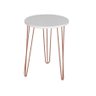 Mesa de Apoio e Lateral Canto Redonda MDF 35cm Pé de Ferro Metal Hairpin: Tampo Branco Pé Rosê-Cobre - 2