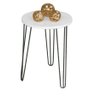 Mesa de Apoio e Lateral Canto Redonda MDF 35cm Pé de Ferro Metal Hairpin: Tampo Branco Pé Preto - 1