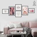 Ver imagem 1 de Conjunto Kit 6 Quadros Decorativos Floral Romantico Preto e Rosa Frases Spiring