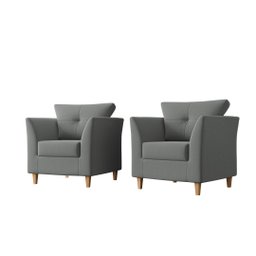 Kit Sofá Namoradeira e 02 Poltronas para Sala Decorativa Isis Suede Cinza Visan Estofados - 3