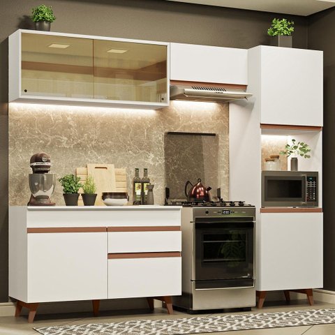 Armário de Cozinha Completa 250cm Branco Reims Madesa XA03