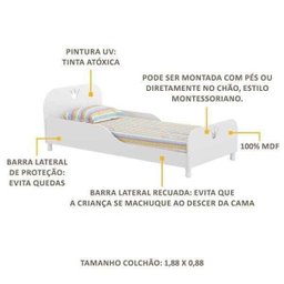 Cama Infantil com Colchão Incluso 100% MDF Realeza Multimóveis Branco Branco - 6