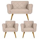 Ver imagem 1 de Combo Namoradeira e 2 Poltrona Decorativa Para Escritório Isabella Suede Bege - LM DECOR