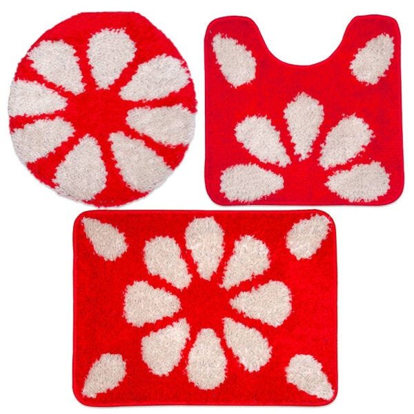 Jogo de Tapetes para Banheiro 3 Peças Jolitex Urban Hibisco Marrom/Colorido - 1