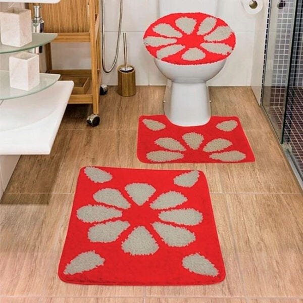 Jogo de Tapetes para Banheiro 3 Peças Jolitex Urban Hibisco Marrom/Colorido - 2
