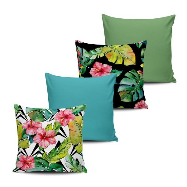 Kit 4 Capas Almofadas Folhagem Tropical 45x45cm - 1