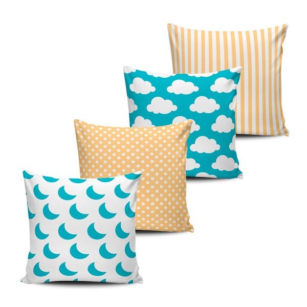Kit 4 Almofadas decorativas Baby Amarelo e Azul 45x45cm - 1