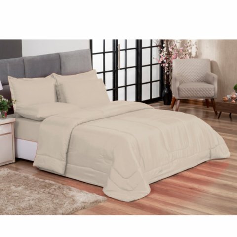 Cobre Leito Quality Dupla Face Queen 220x240 cm Bege Casa Dona