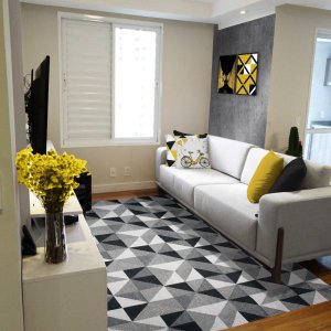 Tapete Roma Sala Quarto Antiderrapante Geométrico 132x200cm Preto Casa Dona