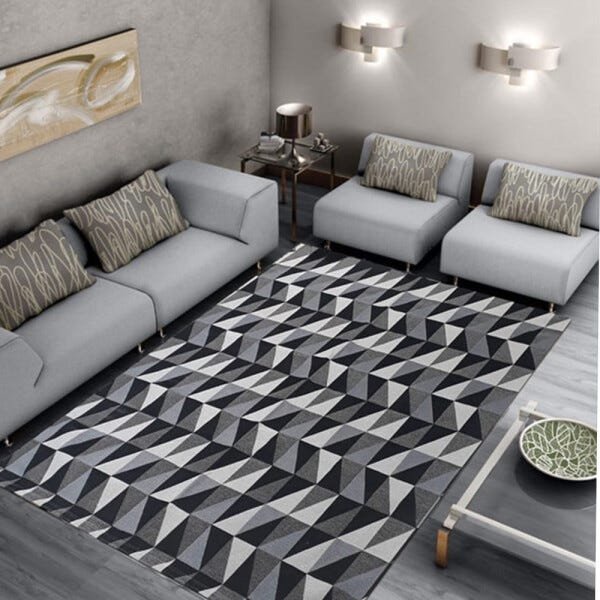 Tapete Sala Antiderrapante Jacquard Moderno 132x300cm Preto Casa Dona - 1