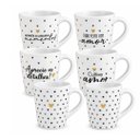 Ver imagem 1 de Jogo 6 Canecas de Porcelana 150ml Mini Corações e Frases Preto e Dourado Prime