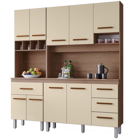 Kit de Cozinha 9 Portas 4 Gavetas com Nicho Vitorina Savana/Off White