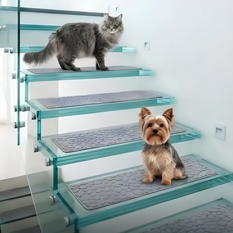 Tapete Antiderrapante Escada Pets 20x76cm Antiquedas Cinza